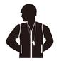 ベストをきて後ろ手に組む人 ベストをきて後ろ手に組む人 ホイッスル,ベスト,救護,男性,人物,上半身,正面,横顔,防災,備蓄のシルエット素材