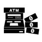 ATM ATM ATM,機械,バンク,銀行,貯金,入金,出金,外貨,ドル,現金のシルエット素材