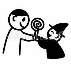 大人からお菓子をもらう子 大人,子供,渡すのシルエット素材