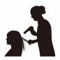 ヘアセット中の女性 女性,お団子ヘア,美容師,ヘアメイク,ドライヤー,髪,乾かす,ビジネス,ヘアサロン,ヘアセッのシルエット素材