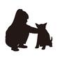 女の子 女の子 子供,座る,しゃがむ,犬,いぬ,イヌ,ペット,なでる,向かいあう,人物のシルエット素材