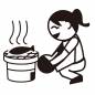 魚を焼く女性 魚を焼く女性 女性,秋刀魚,焼く,秋の味覚,魚,七輪,人物,横向き,全身,1人のシルエット素材