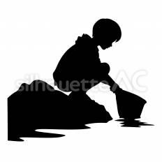 磯で生物を捕まえる 磯,捕まえる,しゃがむのシルエット素材