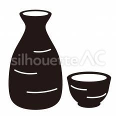 お酒 お酒,徳利,お猪口のシルエット素材