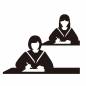 筆記試験 女子,女の子,学生,机,書く,姿勢,勉強,長袖,集中,真剣のシルエット素材