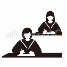 筆記試験 女子,女の子,学生のシルエット素材
