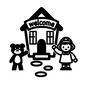 幼稚園 幼稚園,保育園,建物,家,おうち,おままごと,ウェルカム,出迎え,熊,女の子のシルエット素材