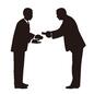 挨拶をする男性 挨拶をする男性 人,人物,男性,全身,横向き,2人,向かい合う,名刺,渡す,受け取るのシルエット素材