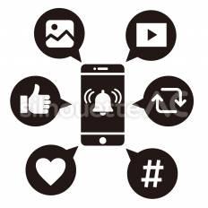 マーケティング　SNS スマートフォン,画像,動画のシルエット素材