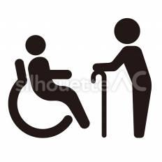 要介護者居住スペース 車いす,高齢者,介助のシルエット素材