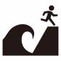 津波避難場所 走る,波,高台,崖,全身,記号,アイコン,マーク,ピクトグラム,シンプルのシルエット素材