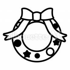 クリスマスリース　白抜き リース,リボン,星のシルエット素材