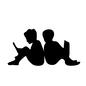 読書する人 読書する人 座る,男の子,子ども,2人,子供,覗き込む,後ろを向く,背中合わせ,人物,読書のシルエット素材