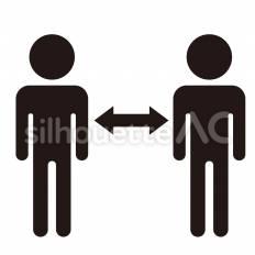 ソーシャルディスタンス 間隔,矢印,対人のシルエット素材