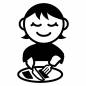 ナイフフォークを使う女性 ナイフ,フォーク,食器,洋食,カトラリー,皿,食べる,着席,食事,作法のシルエット素材