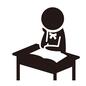 中学生 学校,授業中,リボン,頬杖,机,教科書,本,座る,ピクトグラム,人物のシルエット素材