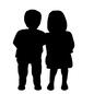 子供 子供 男の子,女の子,子供,幼児,全身,正面,立つ,並ぶ,くっつく,かわいいのシルエット素材