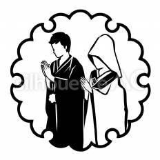 (和装)雪輪 結婚,雪輪,カップルのシルエット素材