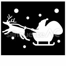 サンタとトナカイ　白抜き サンタ,トナカイ,そりのシルエット素材
