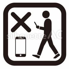 歩きスマホ禁止 歩き,スマホ,携帯電話のシルエット素材