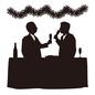 クリスマスパーティー パーティー,クリスマスーパーティー,立食パーティー,男性,二人,向かい合う,シャンパングラス,ボトル,テーブル,モールのシルエット素材