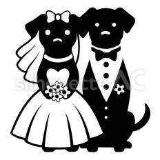 犬 犬,カップル,結婚のシルエット素材
