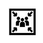 集中する ピクトグラム,人,人物,三人,集まる,集合,真ん中,身を寄せる,指示図,矢印のシルエット素材
