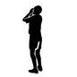 応援する人 人,人物,全身,横向き,男性,応援,声援,声を出す,半袖,ハーフパンツのシルエット素材