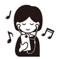 スマホで音楽を聴く女性 スマホで音楽を聴く女性 女性,音楽,ミュージック,イヤホン,有線イヤホン,聞く,聴く,音楽配信,サブスク,音符のシルエット素材
