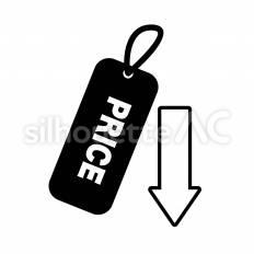 価格競争 タグ,矢印,下降のシルエット素材