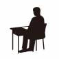 筆記試験　男の子 机,紙,書く,椅子,姿勢,集中,真剣,緊張,シンプル,かっこいいのシルエット素材