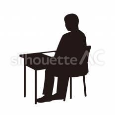 筆記試験　男の子 机,紙,書くのシルエット素材