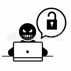 ハッキング被害に遭うパソコン パソコン,ハッキング,犯罪のシルエット素材