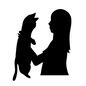 猫 猫 ペット,猫,人,人物,女性,上半身,抱き上げる,両手,持つ,向かい合うのシルエット素材