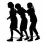 ムカデ競争をする3人 ムカデ競争,女の子,運動会,チーム,歩く,友達,競争,競技,年中行事,学校のシルエット素材