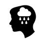 男性の頭の中 男性の頭の中 雨降り,悲しい,雲,雨,心理学,心理,頭の中,感情,脳内,人物のシルエット素材