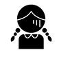 女の子 女の子,人,人物,正面,上半身,おさげ髪,三つ編み,ピクトグラム,疲れた,疲労のシルエット素材