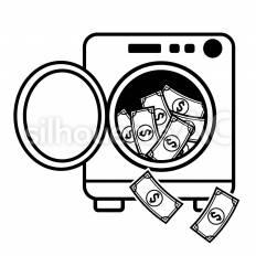 不正送金で現金を引き出す洗濯機 洗濯機,現金,不正送金のシルエット素材