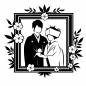 (和装)お花のフレーム 結婚,カップル,花,額縁,装飾,男女,イベント,記念,幸せ,嬉しいのシルエット素材