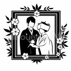 (和装)お花のフレーム 結婚,カップル,花のシルエット素材