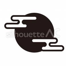 十五夜 月,雲,丸形のシルエット素材