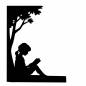木の下で本を読む 木,本,読む,座る,屋外,日陰,休憩,静止,時間,落ち着くのシルエット素材