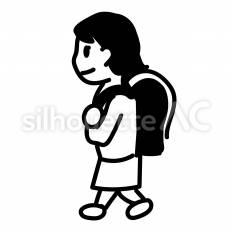 小学生　横　女の子 横,小学生,半袖のシルエット素材