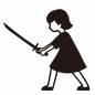 刀を持つ横向きの女の子 刀を持つ横向きの女の子 女の子,刀,こどもの日,武器,刃物,持つ,横向き,ポーズ,ワンピース,人物のシルエット素材