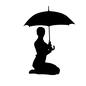 雨の日　正座 人物,女性,正座,カサ,傘,梅雨,雨,雨天,雨降り,降水のシルエット素材