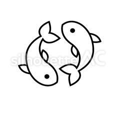 魚座 魚,二匹,円のシルエット素材