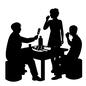 食事 食事 アウトドア,キャンプ,人物,3人,男性,女性,テーブル,椅子,バーベキュー,食べ物のシルエット素材