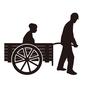 二輪車で老人を運ぶ人 二輪車で老人を運ぶ人 リアカー,二輪車,移動,老人,女性,年配,男性,人物,全身,横向きのシルエット素材