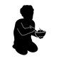 食べ物 人,人物,男性,男の子,座る,正座,椀,スプーン,フルーツ,器のシルエット素材