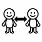 離れて立つ白抜きの2人 離れて立つ白抜きの2人 人物,笑顔,立つ,距離,矢印,離れる,間隔,ソーシャルディスタンス,感染症,感染対策のシルエット素材